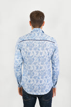 Blue Print Cotton Slim Fit Mens Shirt Long Sleeve - Avalonia, Avalonia - Avalonia