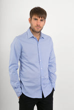 Light Blue with Blue Dots Print Cotton Slim Fit Mens Shirt Long Sleeve - Avalonia, Avalonia - Avalonia