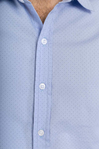 Light Blue with Blue Dots Print Cotton Slim Fit Mens Shirt Long Sleeve - Avalonia, Avalonia - Avalonia