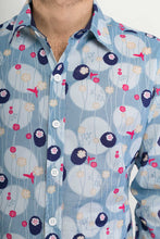 Blue Pink Hummingbirds Print Cotton Slim Fit Mens Shirt Long Sleeve - Avalonia, Avalonia - Avalonia