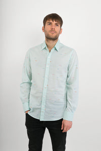 Swimmers Blue Print Cotton Slim Fit Mens Shirt Long Sleeve - Avalonia, Avalonia - Avalonia