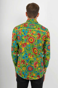 Green Multi Coloured Floral Print Cotton Slim Fit Mens Shirt Long Sleeve - Avalonia, Avalonia - Avalonia