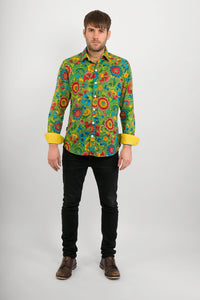 Green Multi Coloured Floral Print Cotton Slim Fit Mens Shirt Long Sleeve - Avalonia, Avalonia - Avalonia