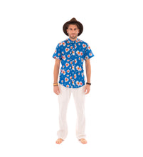 Blue Floral Print Cotton Slim Fit Mens Shirt Short Sleeve Price - Avalonia