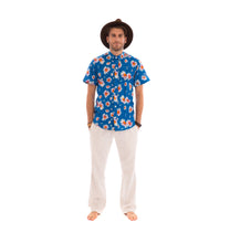 Blue Floral Print Cotton Slim Fit Mens Shirt Short Sleeve Price - Avalonia
