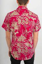 Pink Peacock Flowers Print Cotton Slim Fit Mens Shirt Short Sleeve - Avalonia, Avalonia - Avalonia