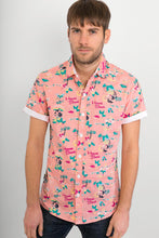 Pink Hawaii Aloha Print Cotton Slim Fit Mens Shirt Short Sleeve - Avalonia, Avalonia - Avalonia