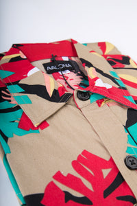 Brown Red Toucan Bird Print Cotton Slim Fit Mens Shirt Long Sleeve