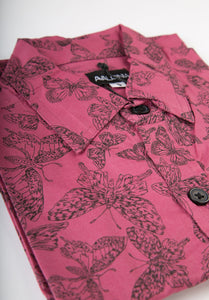 Purple Butterfly Print Cotton Slim Fit Mens Shirt Long Sleeve