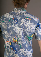 Blue Toucan Bird Tropical Print Cotton Slim Fit Mens Shirt Short Sleeve