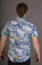 Blue Toucan Bird Tropical Print Cotton Slim Fit Mens Shirt Short Sleeve