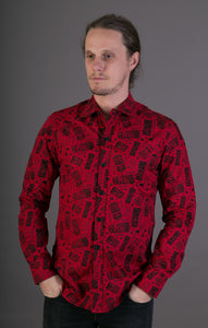 Red Totem Aztec Print Cotton Slim Fit Mens Shirt Long Sleeve