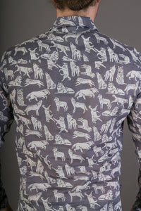 Grey Wolves Print Lightweight Cotton Slim and Regular Fit Mens Shirt Long Sleeve
