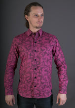 Purple Butterfly Print Cotton Slim Fit Mens Shirt Long Sleeve