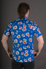 Blue Floral Print Cotton Slim and Regular Fit Mens Shirt Short Sleeve