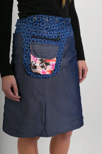 Reversible Cotton Skirt Brown Patch Denim Detachable Pocket - Avalonia, Avalonia - Avalonia