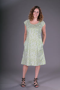 Summer Cotton Dress Green Floral Print