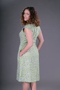 Summer Cotton Dress Green Floral Print