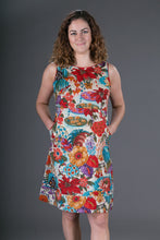 Cotton Dress Red Floral Garden Print with Pockets