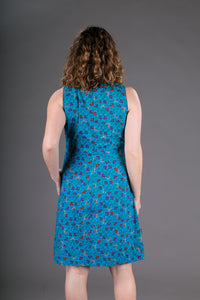 Cotton Dress Blue Floral Print with Pockets