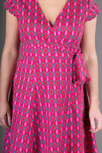 Wrap Cotton Dress Pink Geometric Print