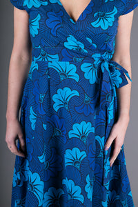 Wrap Cotton Dress Blue Floral Print