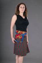 Reversible Cotton Corduroy Skirt Red Floral Tartan Print with Pocket