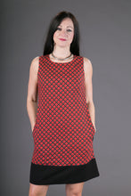 60s Style Cotton Dress Red Print with Pockets