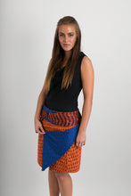 Reversible Cotton Skirt Orange Blue Print Orange Blue Print Belt with Detachable Pocket