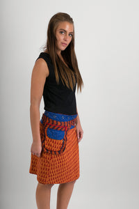 Reversible Cotton Skirt Orange Blue Print Orange Blue Print Belt with Detachable Pocket
