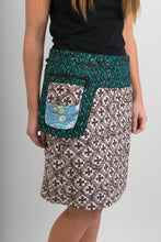 Reversible Cotton Skirt Blue Floral Brown Grey Cross Print Green Print Belt with Detachable Pocket
