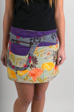Reversible Cotton Skirt Orange Yellow Floral Purple Birds Grey Floral with Detachable Pocket