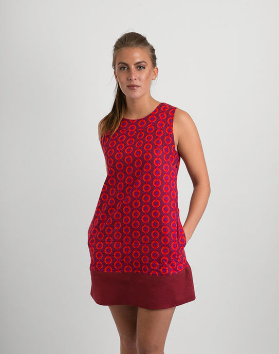 60s-Style-Cotton-Dress-Red-Print-with-Pockets - Avalonia, Avalonia - Avalonia