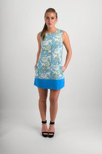 60s-Style-Cotton-Dress-Blue-Floral-Print-Pockets - Avalonia, Avalonia - Avalonia