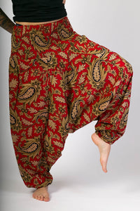 Red Floral Print Cotton Hareem Yoga Jumpsuit Pants - Avalonia, Avalonia - Avalonia