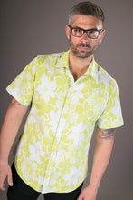 Green Aloha Floral Print Cotton Slim Fit Mens Shirt Short Sleeve