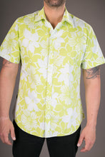 Green Aloha Floral Print Cotton Slim Fit Mens Shirt Short Sleeve