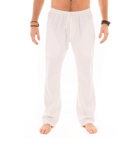 Mens Off White Trousers Cotton Yoga Casual Elasticated Draw String Waist Pockets - Avalonia, Avalonia - Avalonia