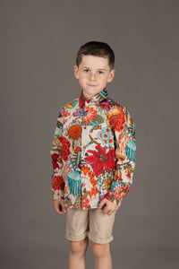 Boys Cotton Floral Print Long Sleeve Shirt
