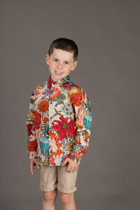 Boys Cotton Floral Print Long Sleeve Shirt