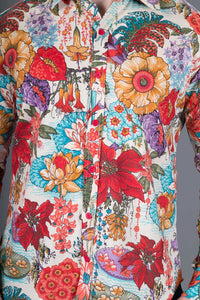 Floral Print Cotton Slim Fit Mens Shirt Long Sleeve