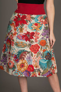 Reversible Midi Skirt Peacock Floral Print with Pockets