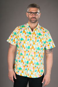 Pineapple Multi Colour Print Cotton Slim Fit Mens Shirt Short Sleeve