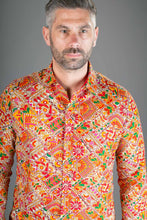 Orange Multi Colour Print Cotton Slim fit Long-Sleeve Mens Shirt