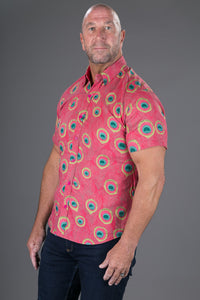 Peacock Print Cotton Slim and Regular Fit Mens Hawaiian Shirt Short Sleeve