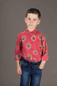 Boys Cotton Pink peacock Feather Long Sleeve Shirt