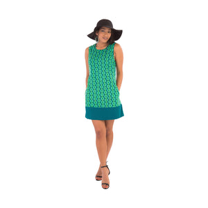 60s Style Cotton Dress Green Print with Pockets - Avalonia