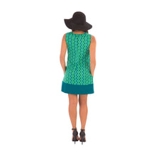 60s-Style-Cotton-Dress-Green-Print-with-Pockets - Avalonia