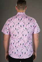 Pink Birds Print Cotton Slim Fit Mens Shirt Short Sleeve