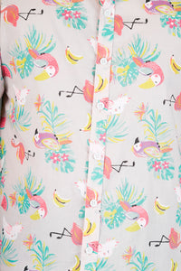 Pink Flamingo Toucan Print Cotton Slim and Regular Fit Mens Shirt Short Sleeve
